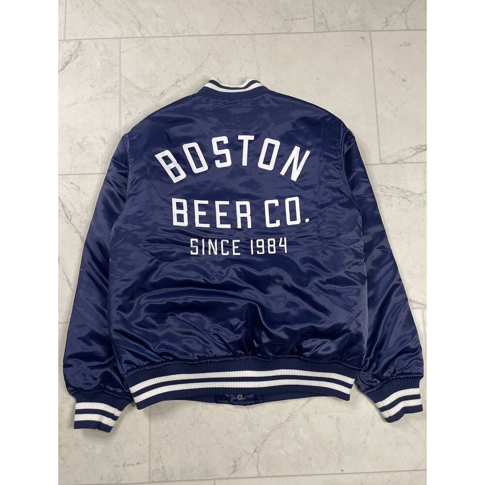 Samuel Adam’s Boston Bear Company Navy Blue White Satin Varsity Jacket